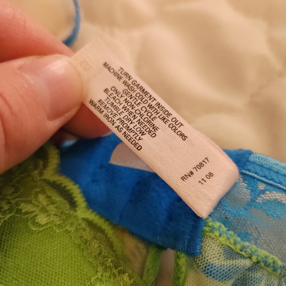 Y2K 2006 Victoria's Secret S Green & Blue Lace Sheer Babydoll Cami Chemise Top - Picture 11 of 15
